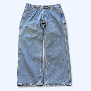 Super cool vintage y2k 2000s baggy wide leg men’s light wash carpenter jeans!